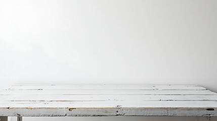 Poster - Empty wooden white table over white wall background product display montage High quality photo