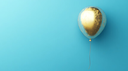 Fototapete - Blue and gold flying balloon on light blue background created with