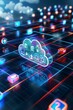 © Andrei - Cloud Computing, Big Data and Online Service Concept Neon Cloud Icon on Abstract Circuit Board.