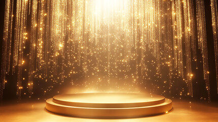 Poster - Empty stage podium background luxury gold background with shiny glow lights