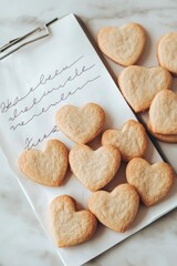 Poster - A tray of heart-shaped cookies on a white paper background.