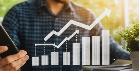 Business person evaluates metrics for charts and graphs with statistics to innovative analyze business potential and forecast future development of companies growth., setting goals for expansion.