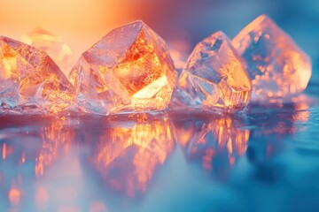 Leinwandbilder - Geometric icy crystals glow and reflect beautifully in shades of blue, capturing the essence of a tranquil winter atmosphere. Generative AI
