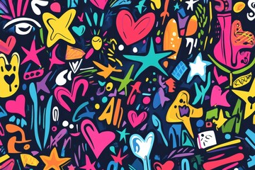Poster - This doodle features an explosion of colors with stars, hearts, and arrows, capturing a playful and whimsical vibe in its design. Generative AI