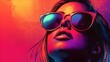 © Paul - Pop art style portrait of a woman in sunglasses, electrifying vibrant hues, pixelated halftone dots, bold strokes, and a retro futuristic theme