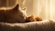 © Alice - A close-up photo of a cat and dog sharing a cozy spot on a bed under a curtain