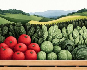 Canvas Print - A vibrant illustration of fresh vegetables in a scenic landscape.