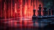 © hugy - Digital chess board with illuminated red and black chess pieces in tactical positions
