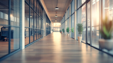 Aufkleber - Nice modern office with beautiful long office corridor with and defocused room background concepts and ideas for business presentation background wallpaper and backdrop ideas for corporate and commer