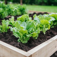 Wall Mural - A vibrant vegetable garden with healthy lettuce plants growing in soil.