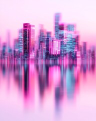 Sticker - A vibrant, blurred city skyline reflecting in water at twilight.