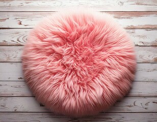 round sheepskin rug on rustic wood background, photography backdrop, product or newborn, fluffy circle 