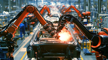 Poster - Robotic assembly line in an automotive factory