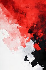 Wall Mural - Abstract painting with bold red, black, and white strokes creating dynamic texture.