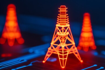 Sticker - Abstract representation of communication towers in glowing red.