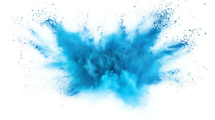 bright cyan blue holi paint color powder festival explosion burst isolated white background industrial print concept background