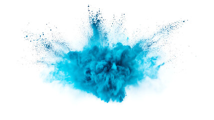 Poster - bright cyan blue holi paint color powder festival explosion burst isolated white background industrial print concept background
