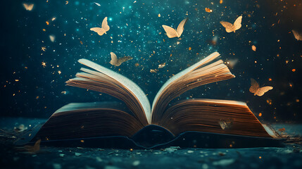 Poster - an open book with bookmark flying out of it 