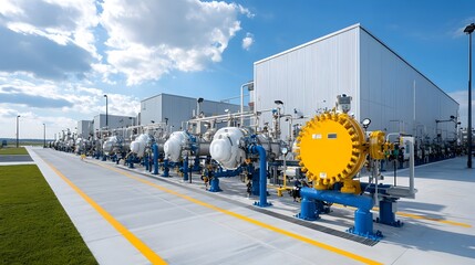 Sleek and modern natural gas processing facility showcasing a complex network of clean