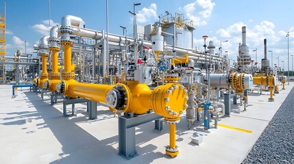 Poster - Sleek and efficient piping systems showcasing the intricate industrial aesthetics and advanced technology powering a modern high tech natural gas processing facility  The streamlined