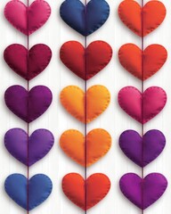 Poster - Colorful heart-shaped decorations arranged in vertical patterns.