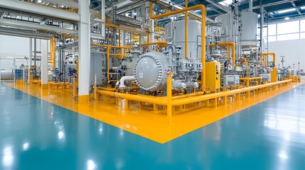 Poster - Intricate network of sleek pipelines and advanced processing equipment in a modern natural gas refinery facility