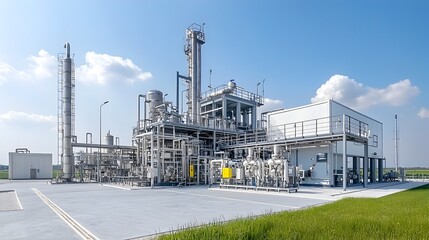 Poster - Futuristic biodiesel facility with advanced fuel processing technology designed for efficient clean and sustainable energy production