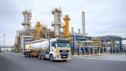 Poster - Flawless Fuel Logistics at Advanced Refinery with Tanker Truck Loading and Industrial Machinery in View