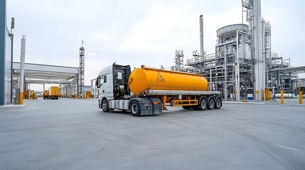 Poster - Seamless fueling as a tanker truck is loaded at a modern processing facility with logistics working in harmony with advanced technology to ensure efficient and streamlined fuel distribution