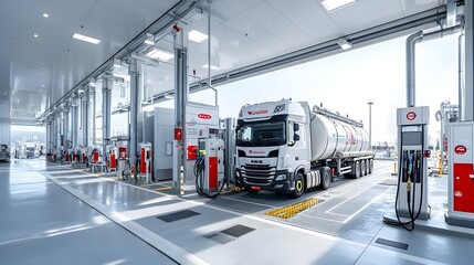 Poster - Seamless Fueling as a Tanker Truck is Loaded at a Modern Processing Facility Logistics Working in Harmony with Advanced Technology for Efficient Energy Distribution and Supply Chain Management