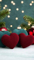 Poster - Decorative hearts and ornaments with a festive background.