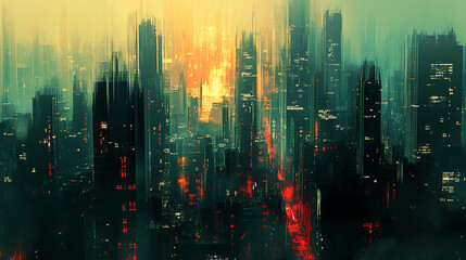Aufkleber - pop art of a futuristic city digital art illustration 
