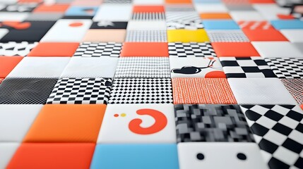 Aufkleber - Captivating checkered geometric pattern with a modern minimalist and brutalist inspired y2k aesthetic  Featuring bold vibrant colors and clean simple forms that create a striking