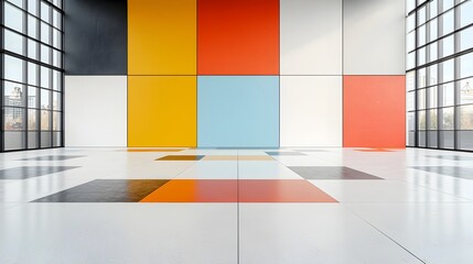 Aufkleber - Striking abstract composition featuring bold geometric shapes with a groovy retro feel arranged in a clean distorted grid pattern that reflects a modern minimalist design aesthetic