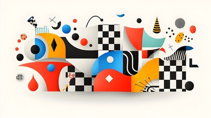 Leinwandbilder - Minimalist art showcasing retro brutalist forms in a distorted checkered grid perfect for contemporary design trends and creative projects