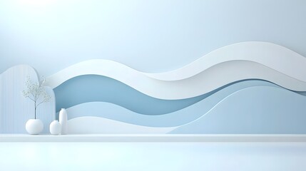 Poster - Elegant abstract digital art composition featuring soft flowing arcs and gradient layers that create a seamless minimalist background reflecting a sense of elegant motion and beauty