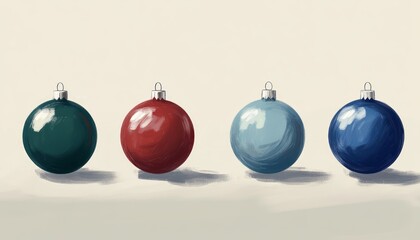 Poster - Four colorful Christmas ornaments in a minimalist style.