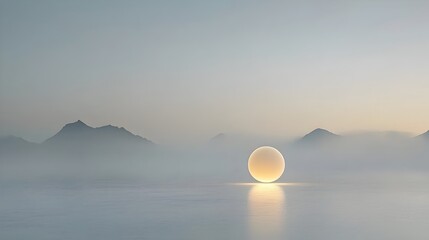 Leinwandbilder - Glowing ethereal orb drifting amidst a serene misty cosmic landscape evoking a sense of tranquility and minimalist beauty in a space setting