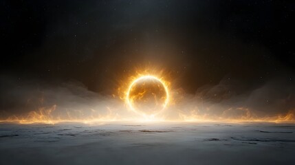 Leinwandbilder - Glowing orb suspended in a cosmic mist radiating soft luminous light and gentle motion creating a minimalist serene and atmospheric background evoking the beauty of the universe