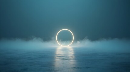 Leinwandbilder - Luminous glowing orb set within a misty cosmic scene reflecting motion and mystery in a minimalist abstract design that evokes a sense of ethereal otherworldly wonder