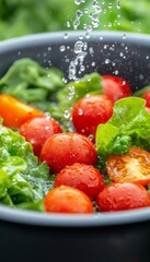 Wall Mural - Fresh vegetables and tomatoes being washed in a bowl.