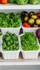 Wall Mural - Fresh vegetables displayed in containers on a shelf.