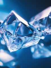 Leinwandbilder - Intricate icy crystals illuminate with vibrant reflections, creating stunning abstract designs against a captivating blue backdrop. Generative AI