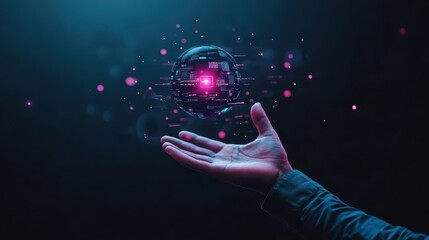 Leinwandbilder - Human hand, augmented reality interface, data floating in midair, digital transformation concept