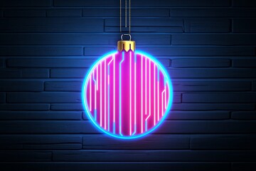 Wall Mural - Neon ornament design with vibrant colors against a dark brick background.