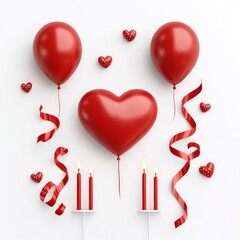 Poster - Red balloons, heart shapes, and candles create a festive romantic atmosphere.