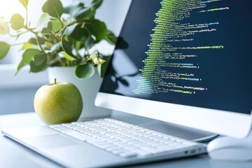 Digital matrix: creative wallpaper displaying lines of computer code, blending technology, design, evoking essence of modern programming, intricate world behind digital systems.