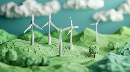  Paper art  renewable energy with green energy 