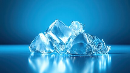 Poster - Intricately shaped icy crystals catch light, creating abstract reflections against a calming blue backdrop, showcasing natural elegance. Generative AI