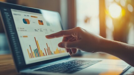 Fototapete - Business Analytics on Laptop Screen with Data Charts